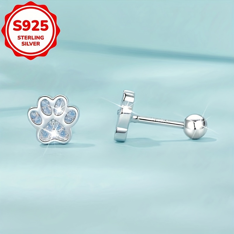 S925 Silver Pink Pet Paw Print Stud Earrings — Cute Gift Idea